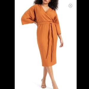 Eloquii Pleated Faux Wrap Midi Dress plus size 28